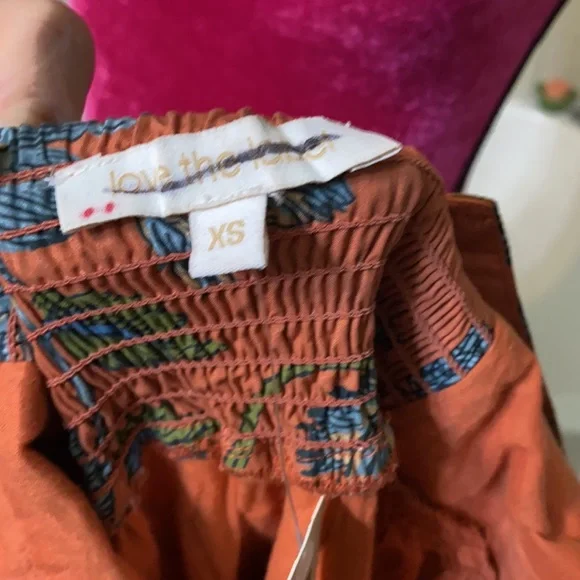 Anthropologie Love the Label Puffed Sleeves Orange Floral Tiered MIDI Dress XS - Picture 11 of 15